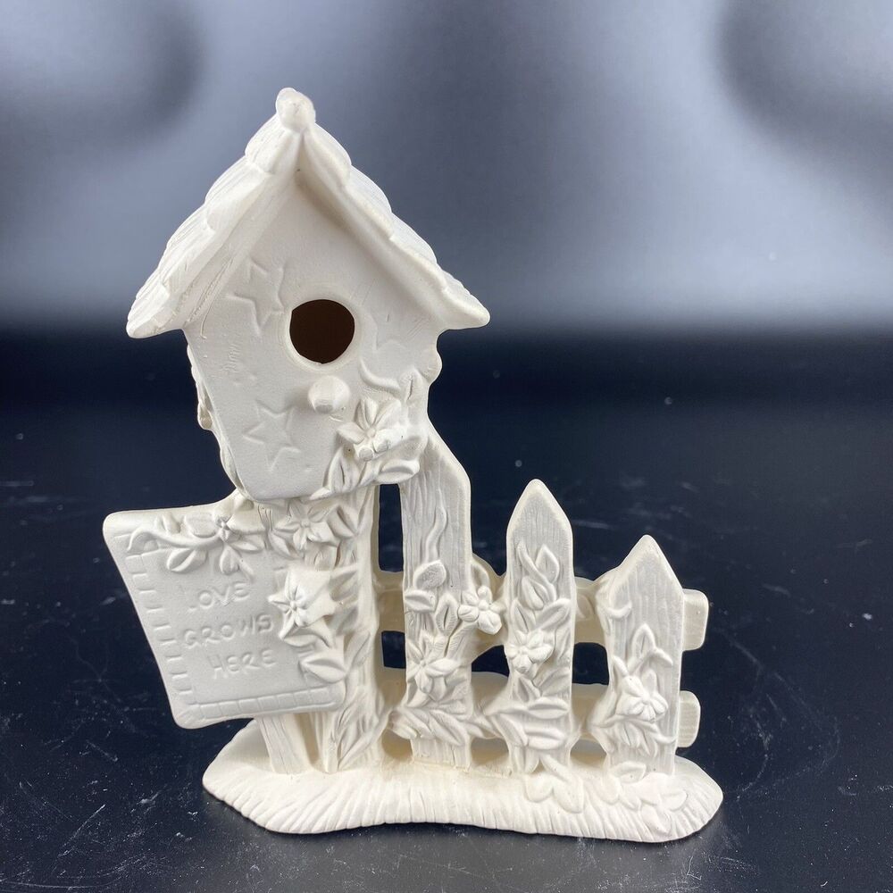 Ready to Paint Ceramic Bisque Birdhouse Love Grows Here 6” DIY Craft